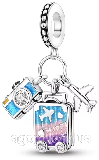 Срібний шарм-підвіска у стилі PANDORA Travel Charm 925 проба срібна намистна на браслет ПАНДОРА