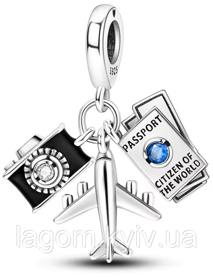 Срібний шарм-підвіска у стилі PANDORA Travel Charm 925 проба срібна намистна на браслет ПАНДОРА, фото 1