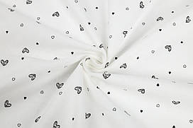 Відріз фланелі Сердечка чорні на білому 19х150 см