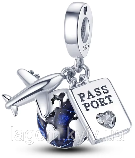 Срібний шарм-підвіска у стилі PANDORA Travel Charm 925 проба срібна намистна на браслет ПАНДОРА