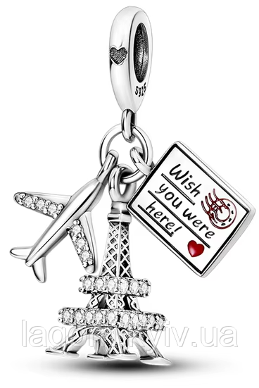 Срібний шарм-підвіска у стилі PANDORA Travel Charm Paris 925 проба срібна намистна на браслет ПАНДОРА