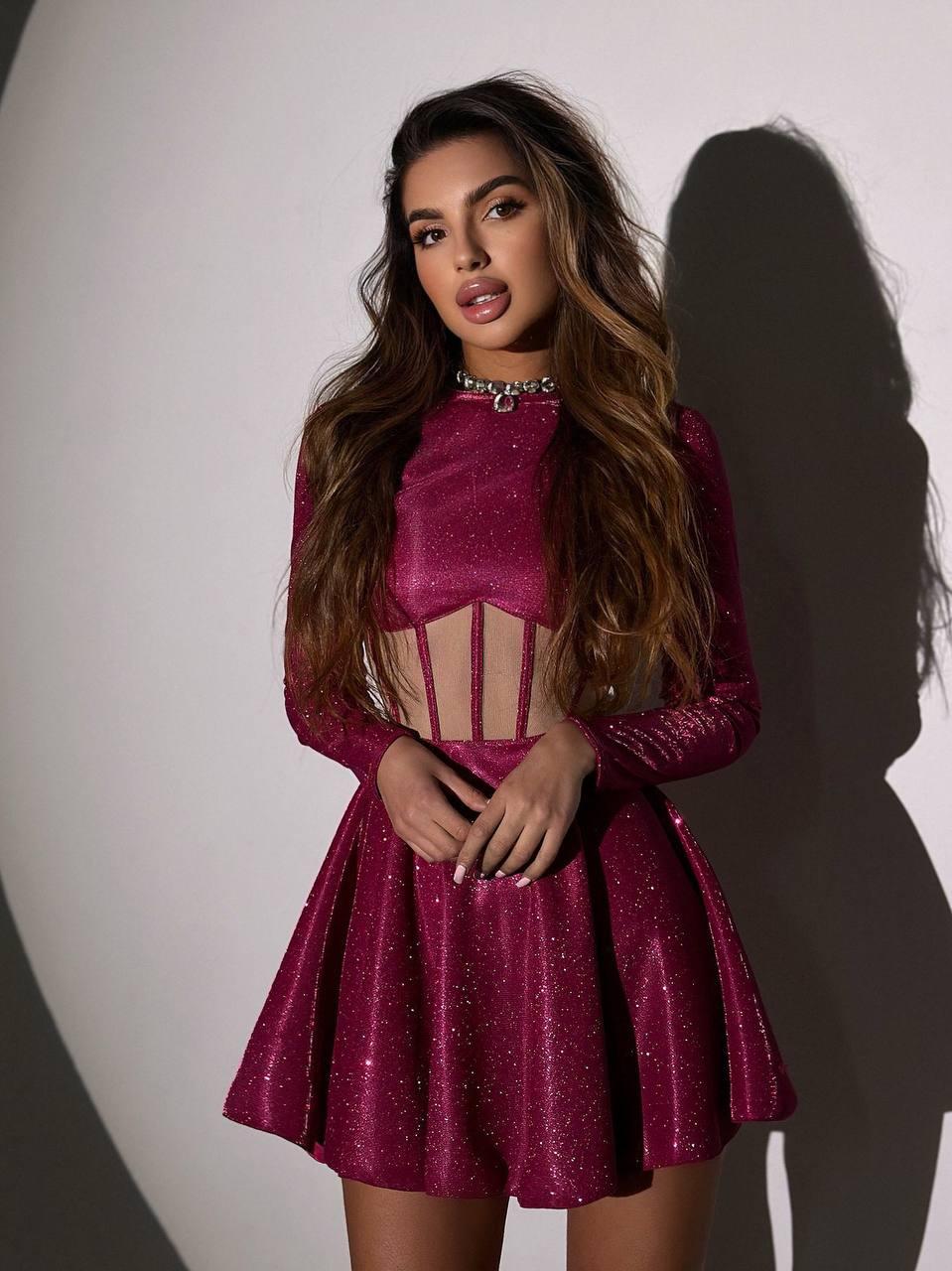 Модна жіноча міні сукня з імітацією корсета з сітки Smb9255