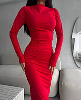 Женское облегающее базовое платье в пол красного черного молочного цвета