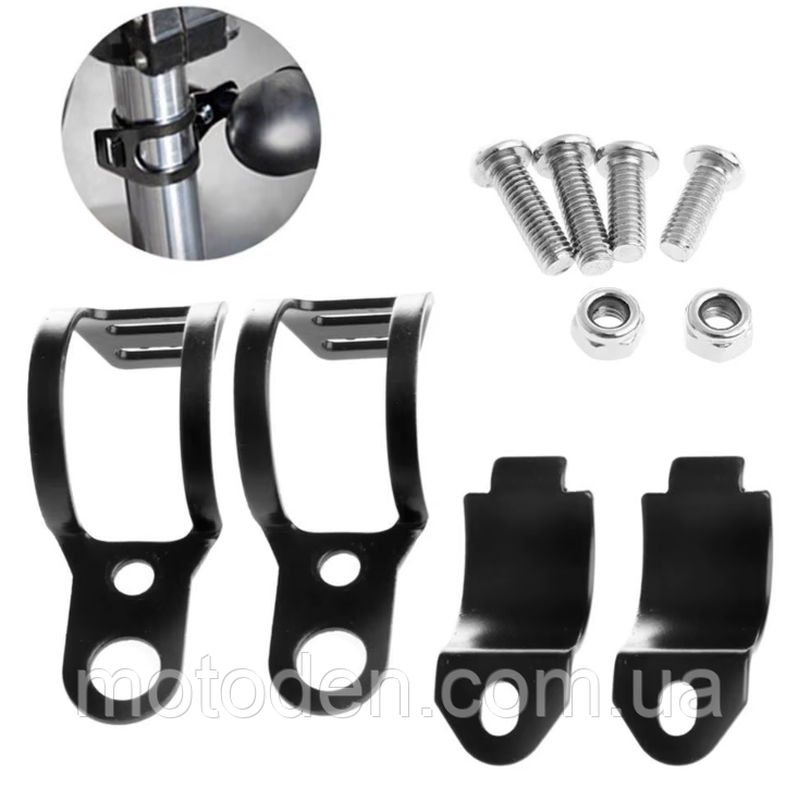 Кронштейни кріплення передніх поворотників мотоцикла на вилку чорні універсальні, фото 1