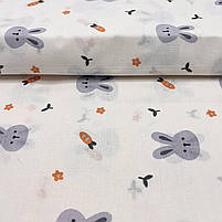 Бязь Gold бавовняна зайчики з морквами на молочному тлі 220 см, фото 3