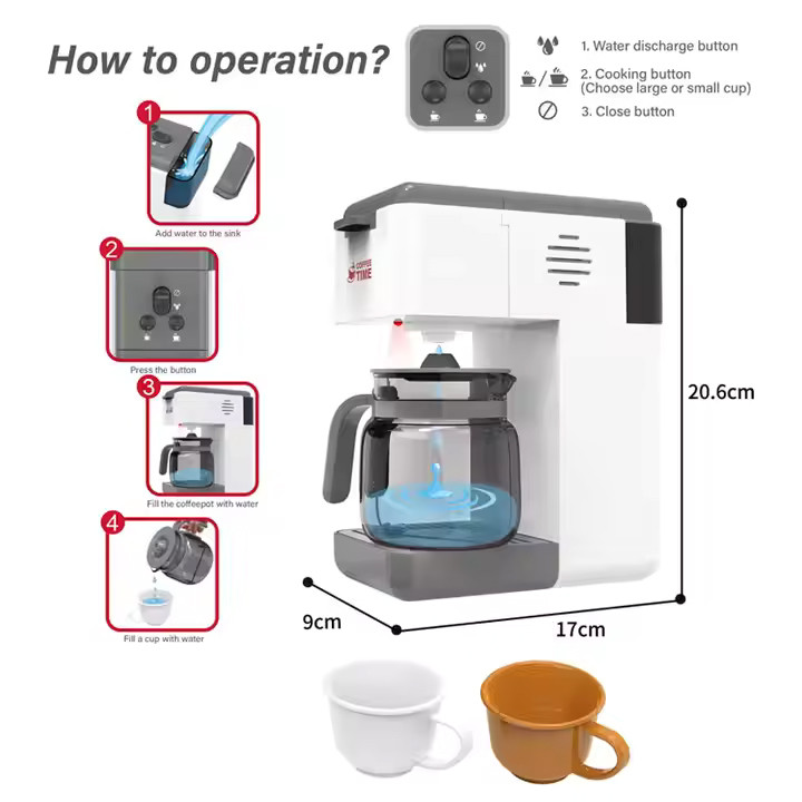 Функціональна дитяча кавоварка Ігровий набір кавоварка посуд кавник Кухонна іграшка для дитячої кімнати, фото 1