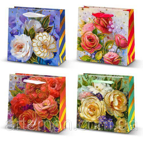 Пакет подарунковий паперовий M "Flowers" 26*32*12см Stenson R94979-M [Склад зберігання: Одеса №3]