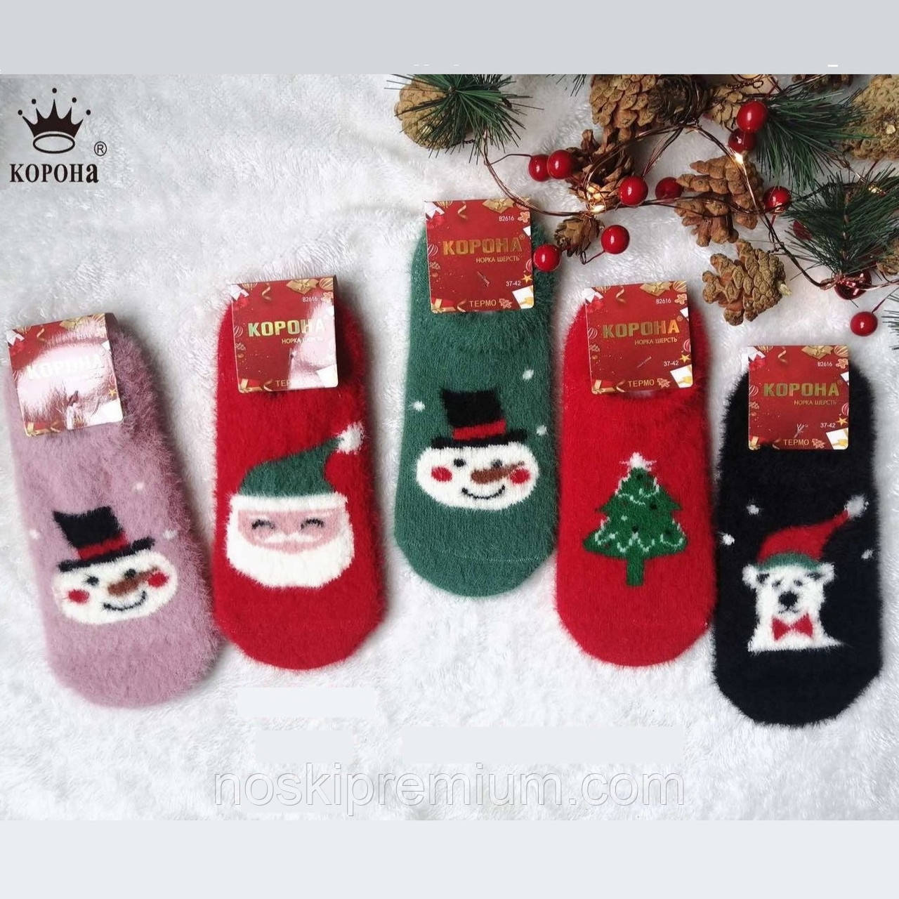 Новорічні підслідники жіночі норка вовна Корона, розмір 37-41, асорті, 2616-1, фото 1