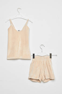 Піжама дитяча велюрова світло-бежевого кольору р.38 191482T Безкоштовна доставка