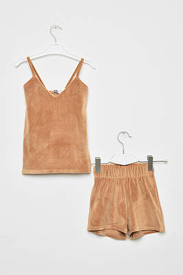 Піжама дитяча велюрова бежевого кольору р.38 191495T Безкоштовна доставка