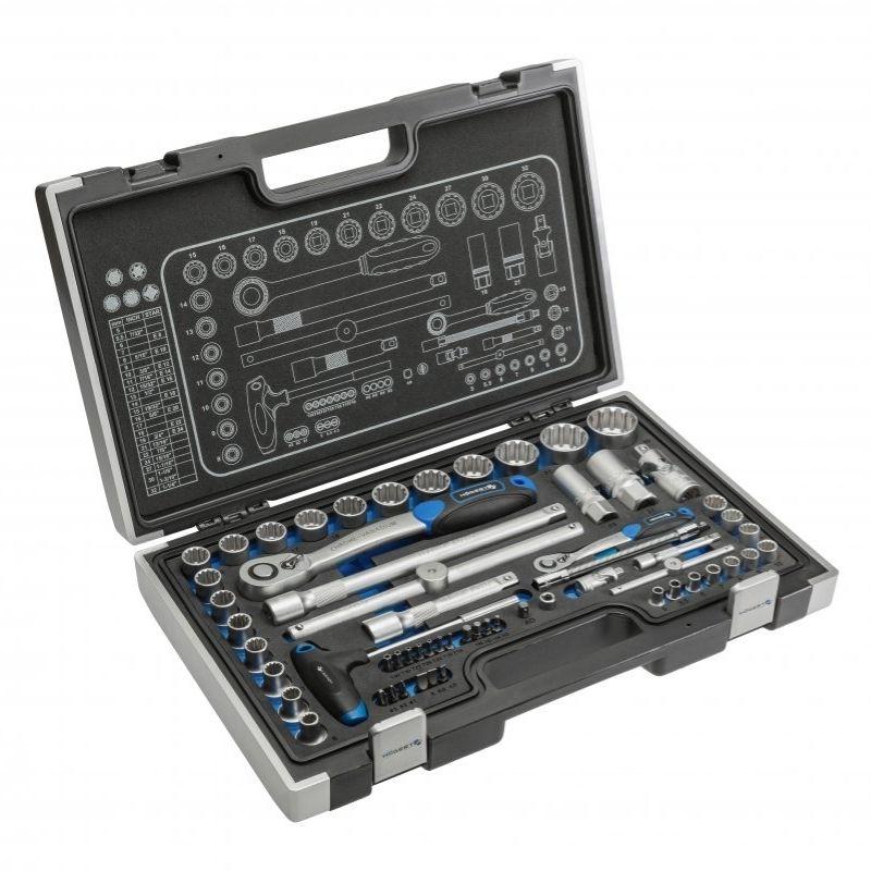 Набір інструментів 60шт 1/2″ 1/4″ CrV CrMo сталь S2 Hogert у кейсі (HT1R470)