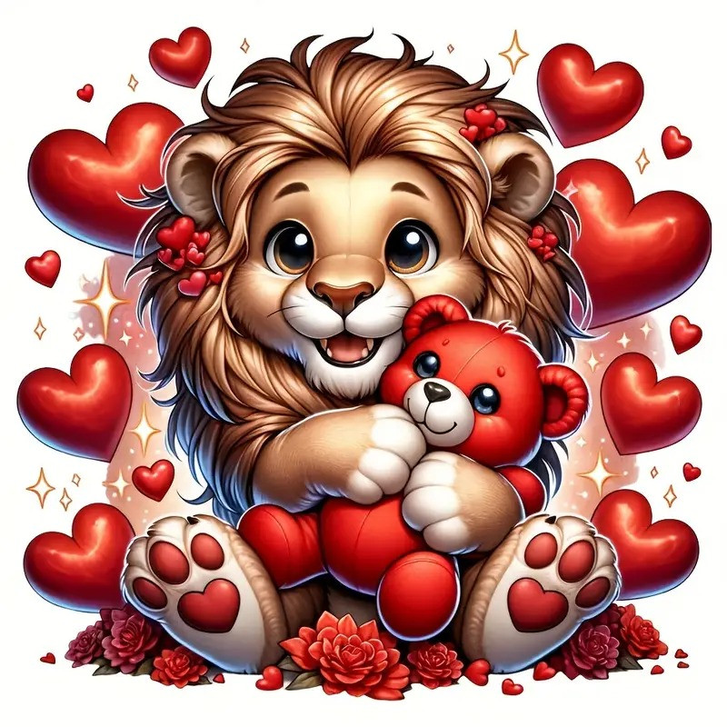 Термо вінілові наклейки «Лев із сердечками» - термостійкі наклейки на футболки, сумку, фото 1