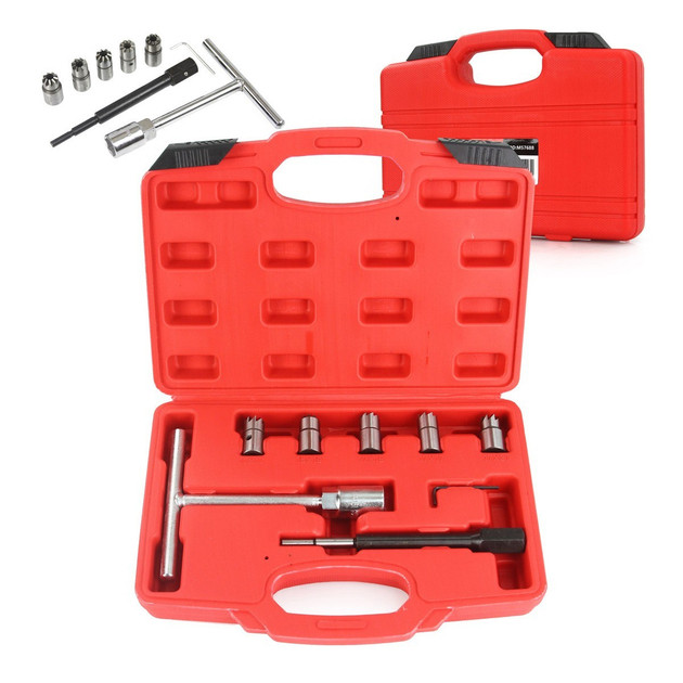 Комплект фрез для гнізд форсунок Mar-Pol M57688 8 предметів + пластикова валіза Червоний