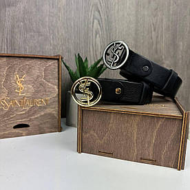 Шкіряний жіночий ремінь поясний YSL. Пояс із натуральної шкіри чорний