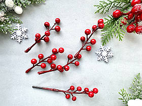 Новорічна гілка калини 0.8 см, червоного кольору 9 см