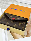 Жіночий гаманець Louis Vuitton коричневий + червоний конверт міні Луї Віттон, фото 2
