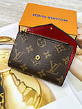 Жіночий гаманець Louis Vuitton коричневий + червоний конверт міні Луї Віттон, фото 3