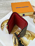 Жіночий гаманець Louis Vuitton коричневий + червоний конверт міні Луї Віттон, фото 4