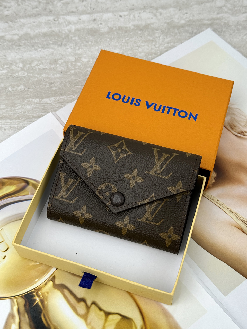 Жіночий гаманець Louis Vuitton коричневий + коричневий конверт міні Луї Віттон, фото 1