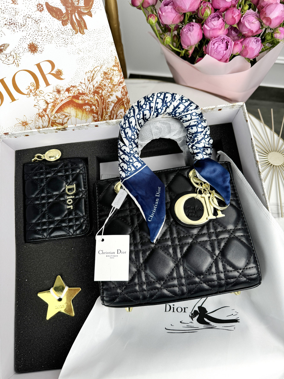 Жіноча сумка клатч Christian Dior, Крістіан Діор чорний набір подарункова сумка з гаманцем, фото 1
