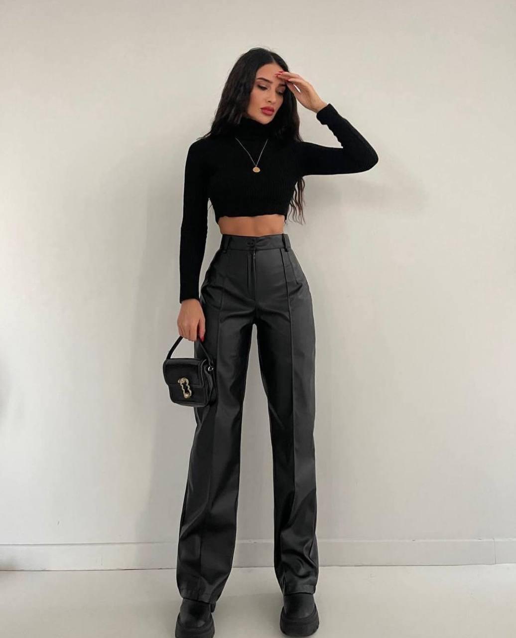 Штани з ременем на флісі Норма + Батал "Екошкіра". Розміри: 42-44, 44-46, 46-48, 48-50, 52-54, фото 1