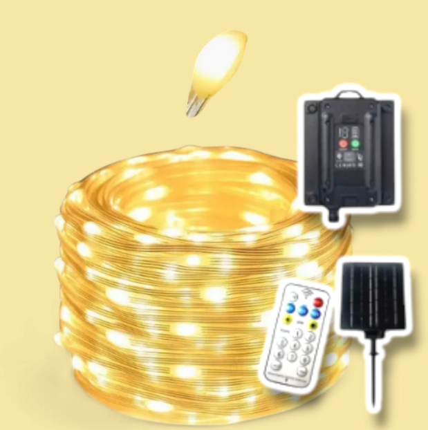 Гірлянда вулична 50м 500led теплий колір на сонячній батареї з пультом дистанційного керування великі краплі роси, фото 1