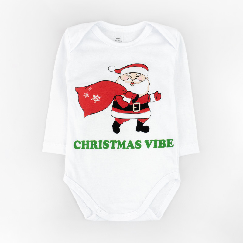 Дитячий новорічний боді з довгим рукавом Christmas vibe зріст 86 см (12 - 18 місяців) Malena Білий з принтом
