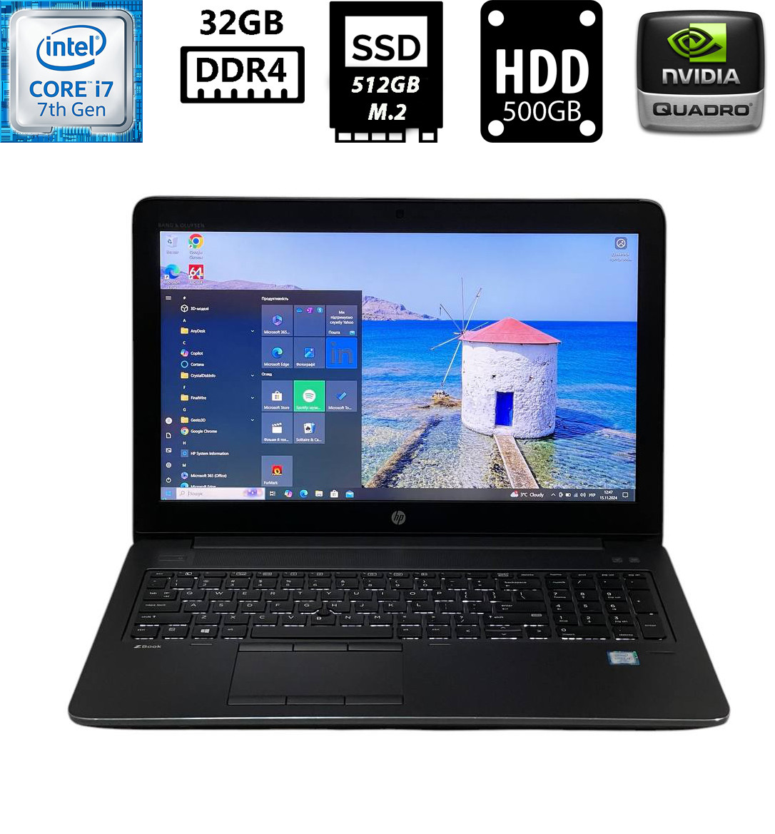 Ноутбук HP ZBook 15 G4/15.6” TN 1920x1080/Core i7-7820HQ 2.90GHz/32GB/SSD 512GB M.2+HDD 500GB/NVIDIA Quadro M2200 4GB Камера Б/В