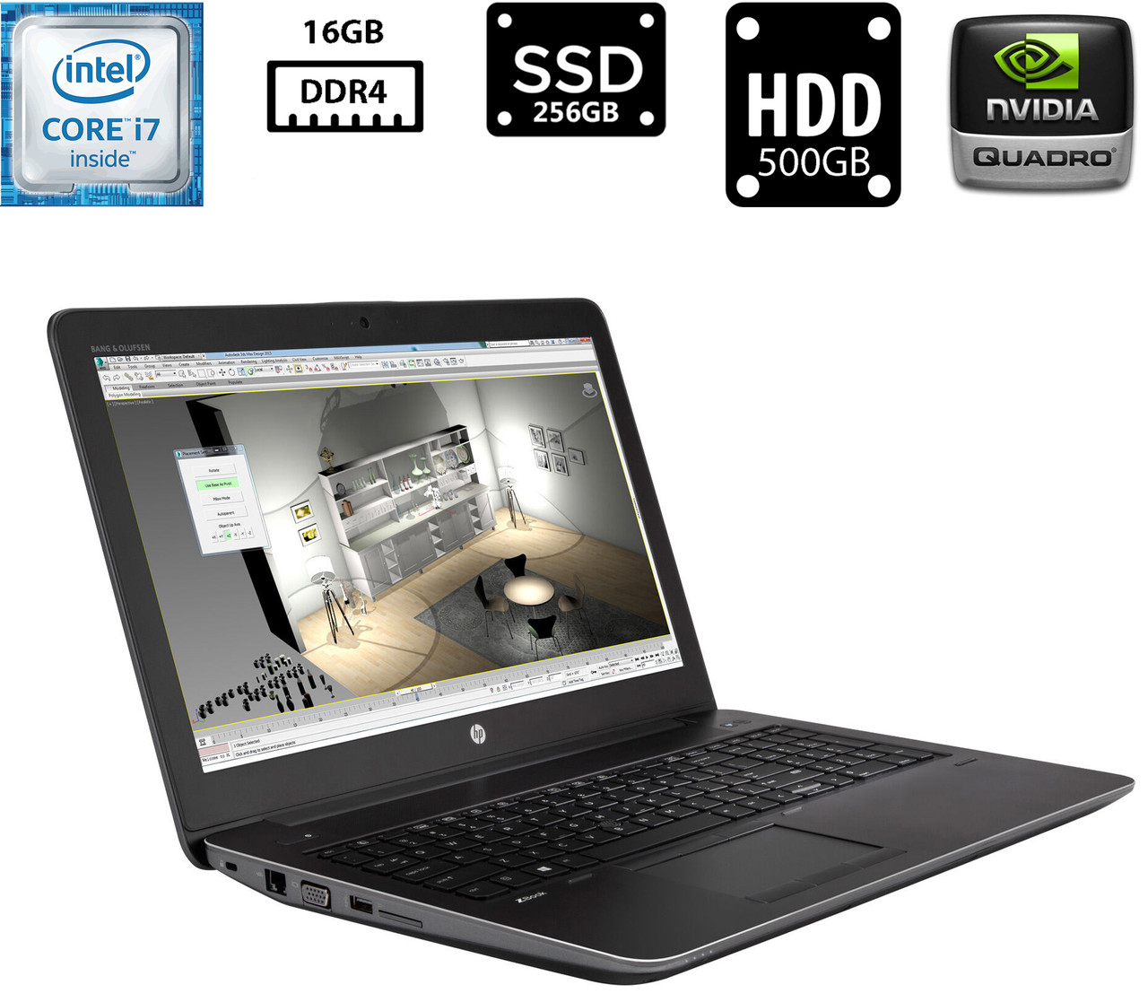 Ноутбук HP ZBook 15 G3/15.6" IPS 1920x1080/Core i7-6820HQ/16GB DDR4/SSD 256GB+HDD 500GB/NVIDIA Quadro M1000M 2GB Камера Б/В