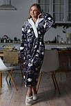 Халат теплий жіночий довгий сірий із котами з капюшоном, фото 4