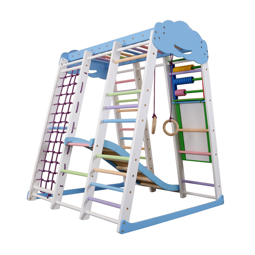 Спортивний дерев'яний комплекс «Акварелька Sky Plus 7» з гіркою «Хвиля» ТМ "SportBaby" (150х124х132 см), фото 1