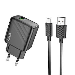 Мережевий зарядний пристрій Hoco CS21A 1 USB QC 18 W + USB to Micro Колір Чорний
