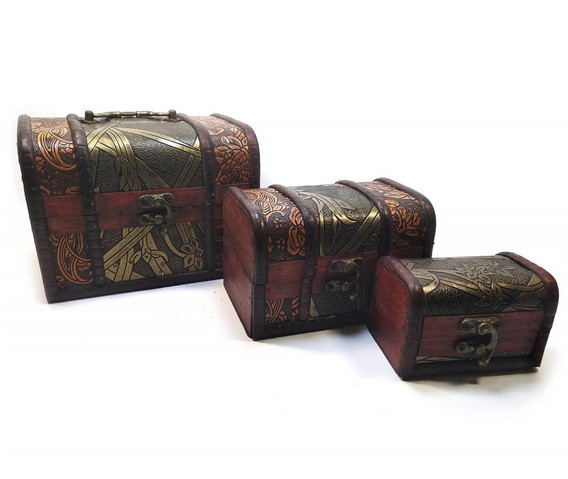 Сундучки декоративні з дерева набір 3 шт., фото 1