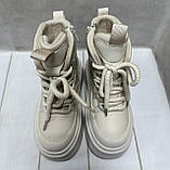 Дитячі підліткові зимові черевики на овчині paliament бежеві 33-37, фото 6