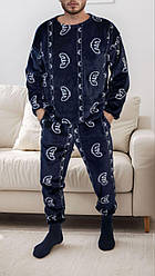 Піжама чоловіча тепла з м'якого плюша синього кольору