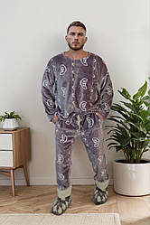 Піжама чоловіча тепла з м'якого плюша кольору мокко