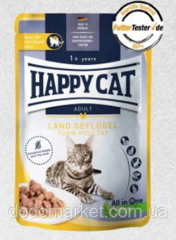 HAPPY СAT 85g Beutel Culinary L-Geflugel/Вологий корм у вигляді шматочків в cоусі для котів з птицею, 85г, фото 1