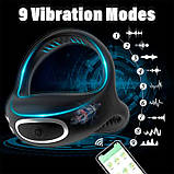 Потрійне ерекційне смарт віброкільце на пеніс і мошонку "Love Spouse" - Чорний, фото 2