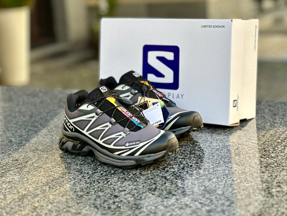 Чоловічі Термо кросівки Salomon XT-6 gore-tex black grey утеплені Саломон Гортекс сірі з чорним текстиль осінь зима