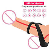 Потрійне ерекційне віброкольцо на пенис і мошонку USB, фото 2