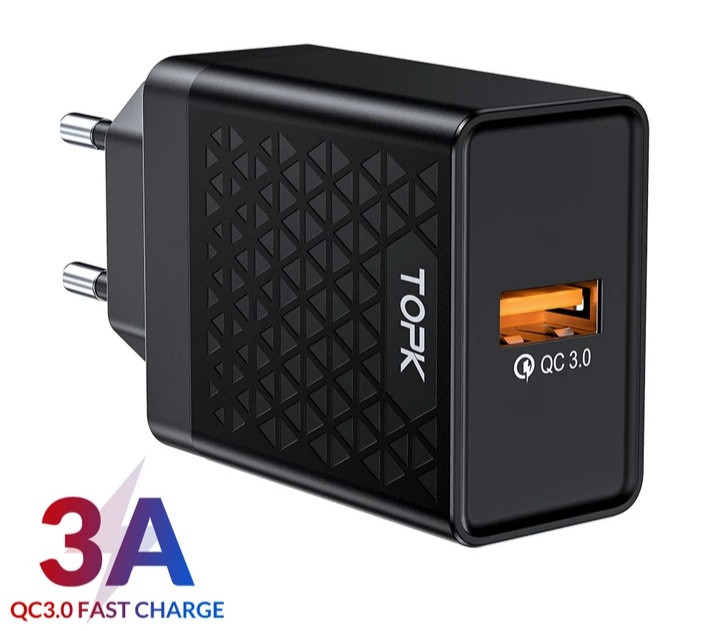Оригінальний зарядний блок живлення TOPK швидка зарядка Quick Charge 3.0 Чорний