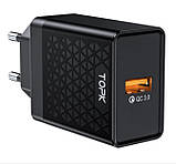 Оригінальний зарядний блок живлення TOPK швидка зарядка Quick Charge 3.0 Чорний, фото 2