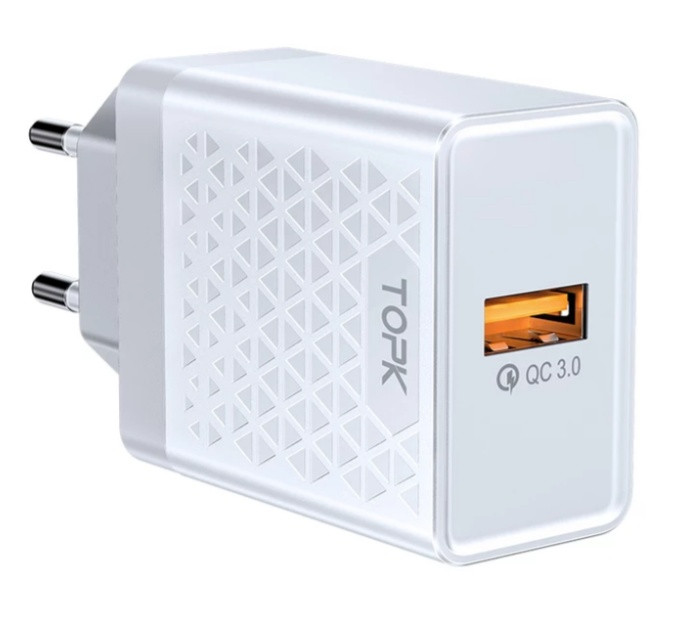 Оригінальний зарядний блок живлення TOPK швидка зарядка Quick Charge 3.0 Білий