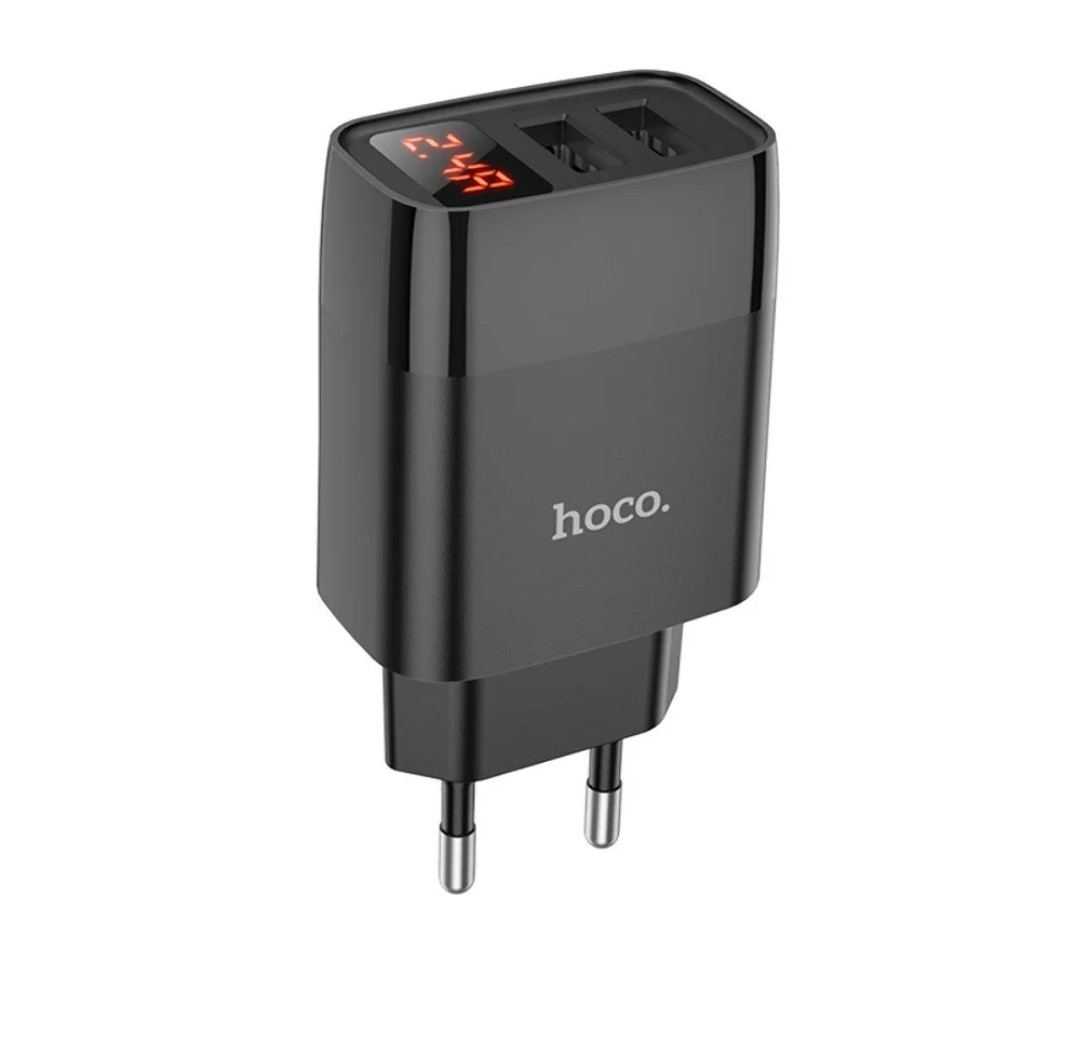 Оригінальний зарядний блок живлення 2 USB Hoco. C86A 5V 2.4 А з дисплеєм Чорний