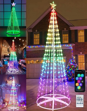 Новорічна конусна ялинка розумна світлодіодна 180см LED гірлянда 190 ламп RGB, Bluetooth управління