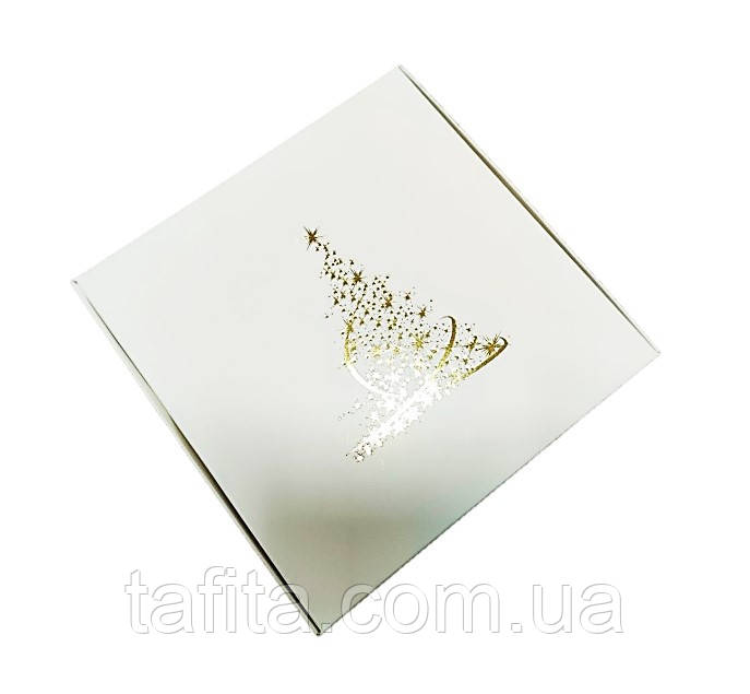 Коробка Ялинка з тисненням золото 200х200х50, фото 1