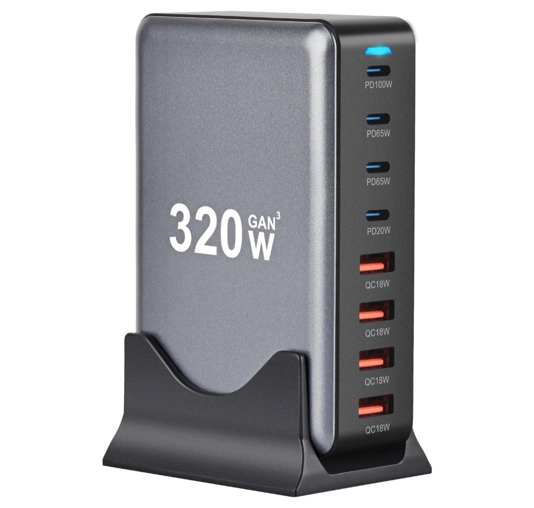 Настільний зарядний пристрій GaN 8в1 320W \ Чорний