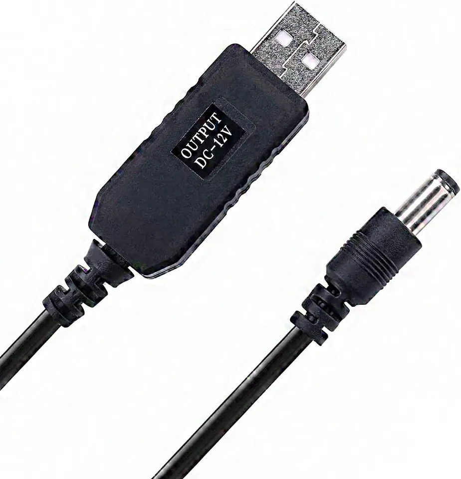 Кабель для живлення роутерів та інших пристроїв 5.5 * 2.5 мм. / USB 5 вольт на DC 12 вольт / 100 см. / Чорний