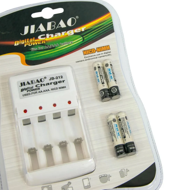 Універсальний зарядний пристрій акумуляторних батарей AАА JIABAO+4 акумулятора 2500MAh / Білий, фото 1