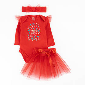 Святковий комплект зі спідничкою для дівчинки Marry and Bright зріст 62 см (1 - 3 місяці) Malena Червоний з принтом